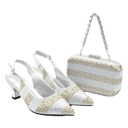 Ffnkrnfi Damenschuhe und Taschen, Set mit Strasssteinen, elegante Damenschuhe mit Absatz, Hochzeit, Lederschuh von Ffnkrnfi