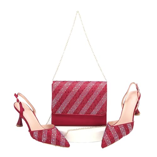 Ffnkrnfi Schuh- und Taschen-Set für Damen, Schuhe und Tasche, mit passender Tasche für Party, Weinrot, 43 von Ffnkrnfi