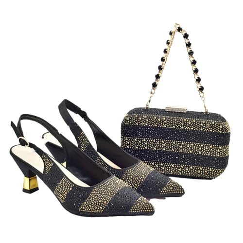 Ffnkrnfi Schuh- und Taschen-Set für Damen, elegante Schuhe, Damenschuhe, Absatz, Nigeria, Partyschuhe und Taschen für Damen, Strass, Pumps von Ffnkrnfi