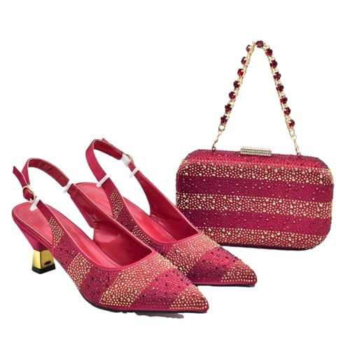 Ffnkrnfi Schuh- und Taschen-Set für Damen, elegante Schuhe, Damenschuhe, Absatz, Nigeria, Partyschuhe und Taschen für Damen, Strass, Pumps von Ffnkrnfi