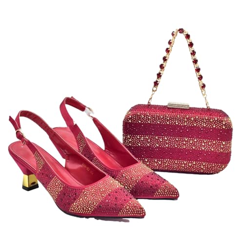 Ffnkrnfi Schuhe und Taschen Set für Damen, Schuhe, Damenschuhe, Absatz, Partyschuhe und Taschen für Damen, Strass-Pumps von Ffnkrnfi