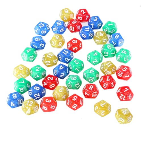 Fhkpsqkcn 40-teiliges Würfel-Set, 18 mm, solides Spielwürfel-Set mit 2 farbigen 12-seitigen Acrylwürfeln, durchscheinend, abgerundete Ecken von Fhkpsqkcn