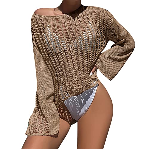 Fhkpsqkcn Damen Badeanzug Aus Netzstoff Durchsichtiges Ausgestelltes T Shirt Ausgehöhlter Häkel Badeanzug Ups Bademode Bikinis Bauchfreies Top von Fhkpsqkcn