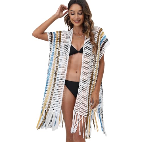 Fhkpsqkcn Damen Strandkleid Mit Quasten Lockerer Kaftan Badeanzug Überzug Vorne Offen Gehäkelte Strickjacke Badeanzug Überzug Für Den Urlaub von Fhkpsqkcn