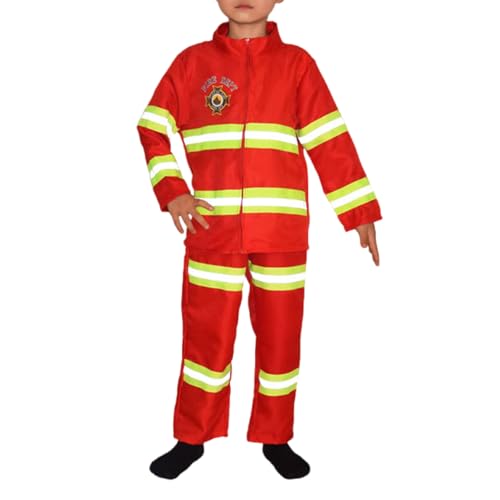 Fhkpsqkcn Kinder Feuerwehrmann Rollenspielkostüm Mit Mantel Und Hose Halloween Feuerwehrmann Outfits Für Jungen Und Mädchen Von 6–10 Jahren von Fhkpsqkcn