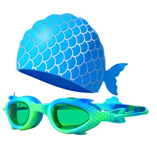 Fhsqwernm Schwimmbrillen Badekappen Set Für Kinder Froschbeständig Kinder Schwimmbrille Silikone Badekappen Für Jungen Und Mädchen von Fhsqwernm