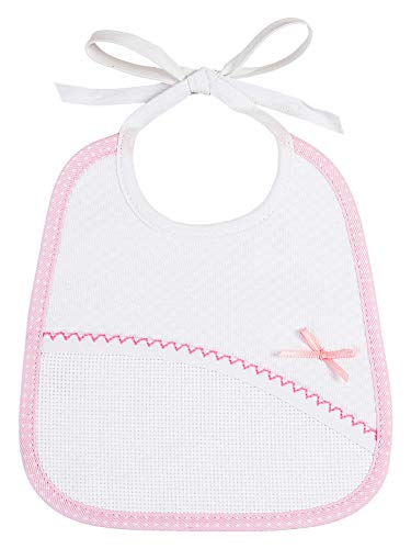 Filet 295ROSE, Lätzchen aus weichem Stoff mit Tasche aus Aida-Stoff zum Sticken, Farbe Rosa/Weiß Filet 295ROSE, Lätzchen aus weichem Stoff mit Tasche aus Aida-Stoff zum Sticken, Farbe Rosa/Weiß von Filet