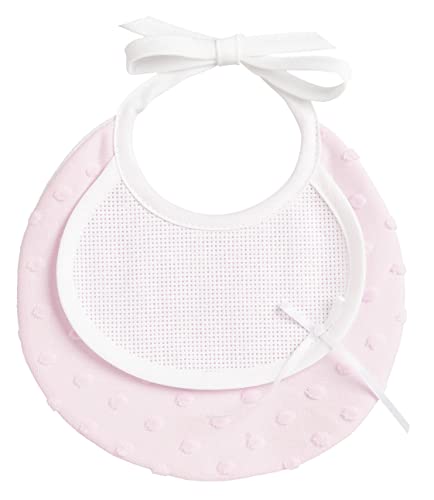 Filet - Kleines rundes Lätzchen aus weichem Stoff mit 3D-Effekt mit Aida-Einsatz zum Sticken, Verschluss mit Schnürsenkeln, ideal für Babys, hergestellt in Italien, Farbe Rosa Filet - Kleines rundes Lätzchen aus weichem Stoff mit 3D-Effekt mit Aida-Einsatz zum Sticken, Verschluss mit Schnürsenkeln, ideal für Babys, hergestellt in Italien, Farbe Rosa von Filet