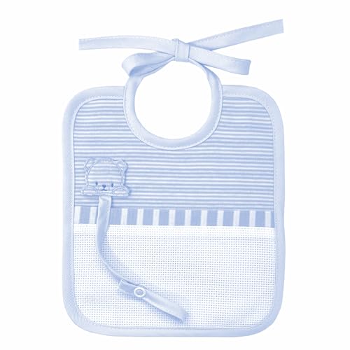Filet - Lätzchen aus weichem Highine-Stoff mit Schnullerfach und Tasche aus Aida-Canvas zum Sticken, ideal für Babys, 100% Made in Italy, Farbe Himmel und Weiß Filet - Lätzchen aus weichem Highine-Stoff mit Schnullerfach und Tasche aus Aida-Canvas zum Sticken, ideal für Babys, 100% Made in Italy, Farbe Himmel und Weiß von Filet
