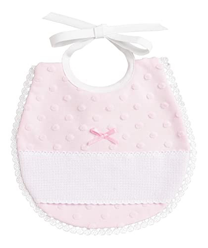 Filet - Lätzchen oval aus weichem Stoff mit 3D-Effekt mit Aida-Einsatz zum Sticken, mit Spitze eingefasst, Verschluss mit Schnürsenkeln, ideal für Babys, hergestellt in Italien, Farbe Rosa Filet - Lätzchen oval aus weichem Stoff mit 3D-Effekt mit Aida-Einsatz zum Sticken, mit Spitze eingefasst, Verschluss mit Schnürsenkeln, ideal für Babys, hergestellt in Italien, Farbe Rosa von Filet