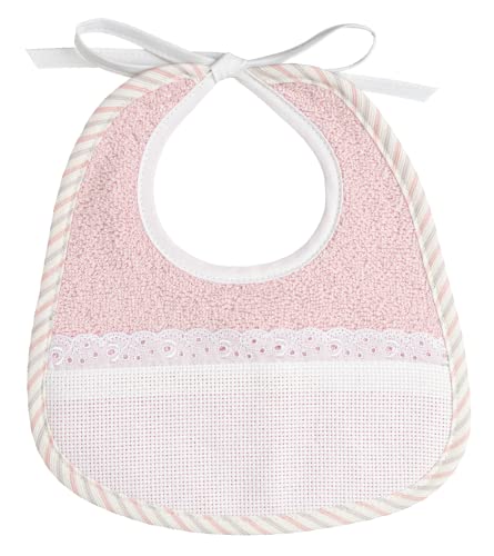 Filet - Lätzchen zum Sticken, aus rosafarbenem Baumwollschaum, Details aus Spitze, Tasche aus Aida, ideal für Neugeborene, hergestellt in Italien, Farbe Rosa Filet - Lätzchen zum Sticken, aus rosafarbenem Baumwollschaum, Details aus Spitze, Tasche aus Aida, ideal für Neugeborene, hergestellt in Italien, Farbe Rosa von Filet