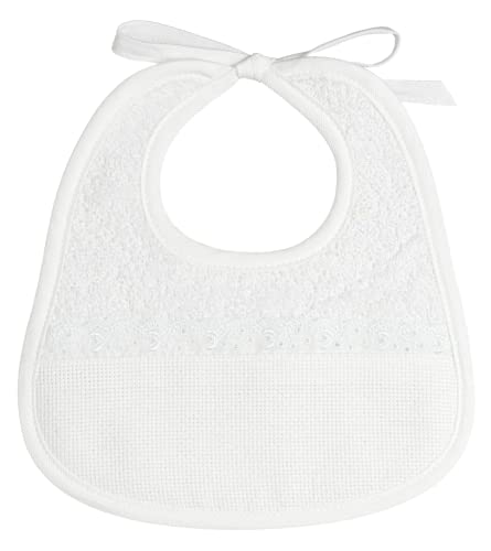 Filet - Lätzchen zum Sticken, aus weißem Baumwollfrottee, Details aus Sangallo Spitze, Tasche aus Aida, ideal für Babys, hergestellt in Italien, Farbe Weiß Filet - Lätzchen zum Sticken, aus weißem Baumwollfrottee, Details aus Sangallo Spitze, Tasche aus Aida, ideal für Babys, hergestellt in Italien, Farbe Weiß von Filet