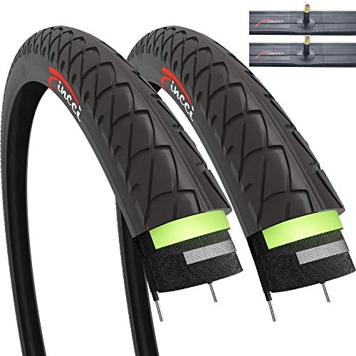 Fincci Set Paar 26 x 1,95 Zoll Slick Reifen mit Autoventil Schläuche und 3 mm Pannenschutz für Cityräder Rennräder Mountain MTB Hybrid Fahrrad (2er Pack) von Fincci