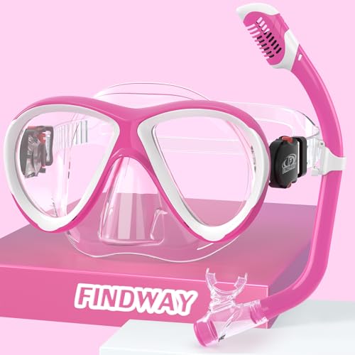 Findway Schnorchelset Kinder,Taucherbrille Kinder Dry Schnorchelmaske Tauchen Set, Anti Nebel Anti-Leck Taucherbrille Set für Jungen Mädchen Jugendliche 3-13 Jahre von Findway