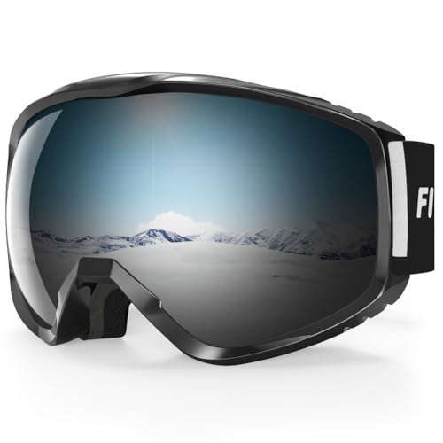 Findway Skibrille Erwachsene für Herren Damen, Snowboardbrille für Brillenträger, OTG UV-Schutz Kompatibler Helm Anti Fog Skibrillen, Grau Sphärisch Verspiegelt von Findway