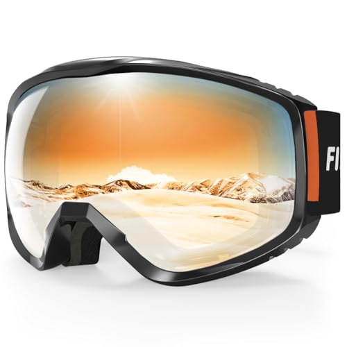 Findway Skibrille Erwachsene für Herren Damen, Snowboardbrille für Brillenträger, OTG UV-Schutz Kompatibler Helm Anti Fog Skibrillen, Orange Sphärisch Verspiegelt von Findway