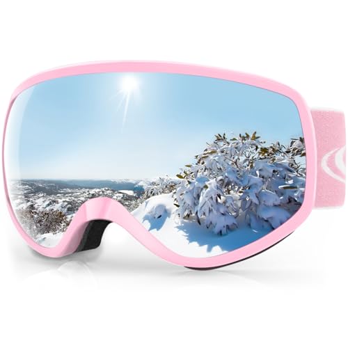 Findway Skibrille Kinder, Snowboardbrille Helmkompatible Schneebrille Verspiegelt 100% UV-Schutz Anti-Nebel Kinder Skibrille für Jungen Mädchen 3 4 5 6 7 8 9 10 11 12 13 14 Jahre Skifahren Skaten von Findway