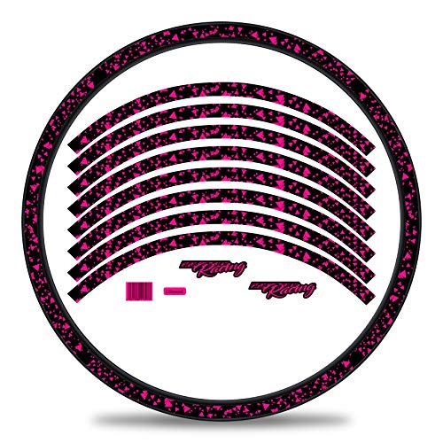 16-teiliges Set Felgenrandaufkleber Sticker für Fahrrad Felgen im Delta Design Komplett Set für 27" 29" für Rennrad Mountainbike MTB Laufrad RX028 (Neon Pink, Glanz) von Finest Folia