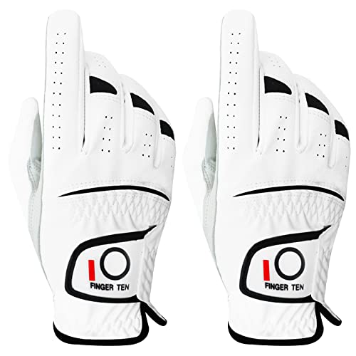 FINGER TEN Golfhandschuhe Herren Links Rechts Hand 2 Stück Golfhandschuh Wettersof Leder Griffig Weich Passform Handschuh für Golfer Männer (Rechts, L) FINGER TEN Golfhandschuhe Herren Links Rechts Hand 2 Stück Golfhandschuh Wettersof Leder Griffig Weich Passform Handschuh für Golfer Männer (Rechts, L) von FINGER TEN