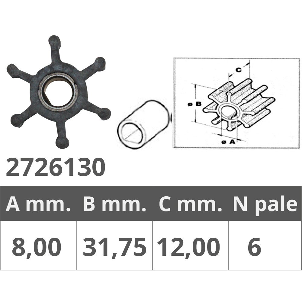 Finnord Jabsco 14609-14787-1414 6 Blades Impeller Silber 8 x 31.75 x 12 mm Finnord Jabsco 14609-14787-1414 6 Blades Impeller Silber 8 x 31.75 x 12 mm von Finnord