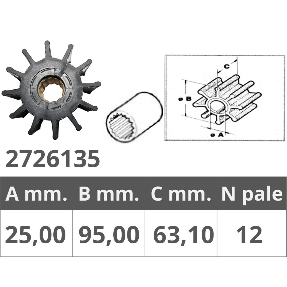 Finnord Jabsco 17935 Johnson 09-819b 12 Blades Impeller Silber 25 x 95 x 63.10 mm Finnord Jabsco 17935 Johnson 09-819b 12 Blades Impeller Silber 25 x 95 x 63.10 mm von Finnord