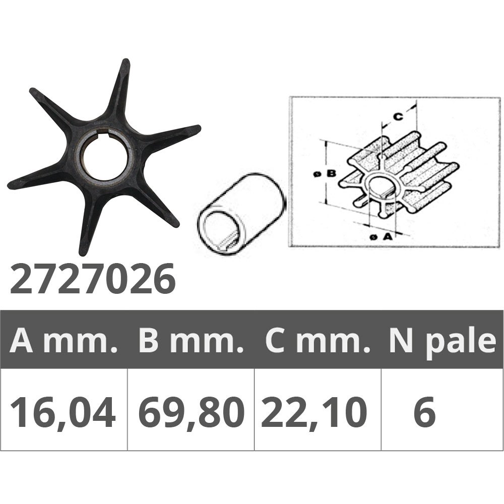 Finnord Johnson/evinrude Yamaha 2t 25-40hp 6 Blades Impeller Silber 16.04 x 69.8 x 22.10 mm Finnord Johnson/evinrude Yamaha 2t 25-40hp 6 Blades Impeller Silber 16.04 x 69.8 x 22.10 mm von Finnord