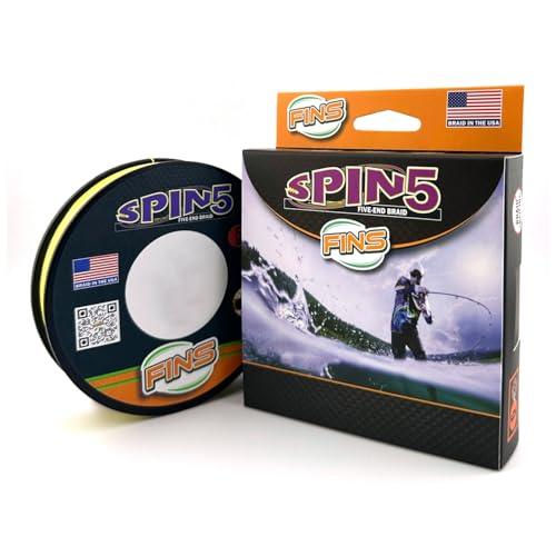 FINS Spin5 Advanced geflochtene Angelschnur, 5 Enden, hergestellt in den USA, hervorragende Rundheit für längere Würfe, ideal für Spinn- und Baitcastrollen, Gelb, 6,8 kg, 150 m von Fins