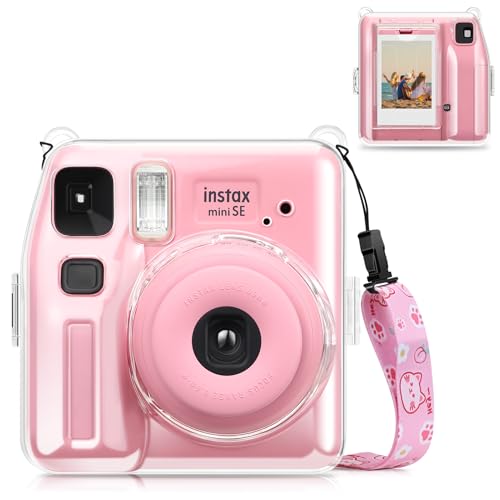 Fintie Tasche für Fujifilm Instax Mini SE Sofortbildkamera - Transparent Hart Schutzhülle mit Film Tasche und Abnehmbaren Regenbogen Riemen von Fintie