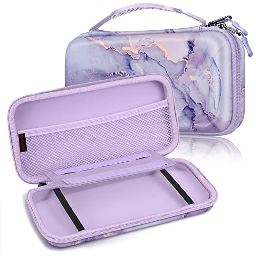 Fintie Tasche für Nintendo Switch/Switch OLED Modell - Tragetasche Aufbewahrungstasche Hülle Case mit 10 Spielkartenhaltern und Haltegurt für Nintendo Switch Konsole und Zubehör, Lila Marmor Fintie Tasche für Nintendo Switch/Switch OLED Modell - Tragetasche Aufbewahrungstasche Hülle Case mit 10 Spielkartenhaltern und Haltegurt für Nintendo Switch Konsole und Zubehör, Lila Marmor von Fintie