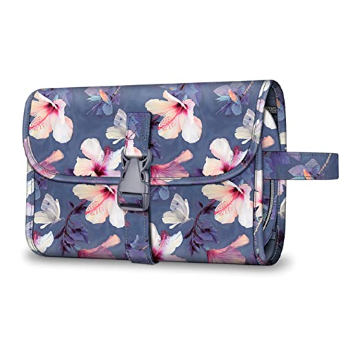 Fintie Tragbare Kulturbeutel, Kosmetiktasche, Reisetasche, groß, wasserabweisend, zum Aufhängen, Make-up-Organizer, Aufbewahrungstasche für Damen und Mädchen, Blühender Hibiskus, Tragbare Fintie Tragbare Kulturbeutel, Kosmetiktasche, Reisetasche, groß, wasserabweisend, zum Aufhängen, Make-up-Organizer, Aufbewahrungstasche für Damen und Mädchen, Blühender Hibiskus, Tragbare von Fintie