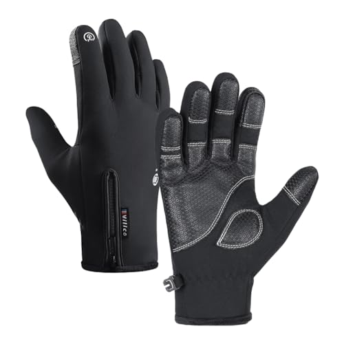 Fiorky 1. "Schwarze warme Touchscreen-Handschuhe aus Nylon/PU-Leder mit rutschfestem Verschleiß for den täglichen Gebrauch, zum Reiten und Outdoor-Aktivitäten - wasserdichter Reißverschluss und Tas von Fiorky