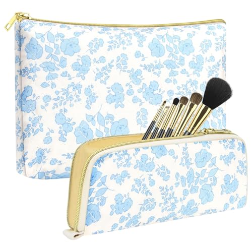 Fiorky 2 Stück Damen-Make-up-Tasche mit Blumenmuster, Kulturbeutel, großes Fassungsvermögen, Reise-Kosmetiktasche, tragbare Make-up-Tasche von Fiorky