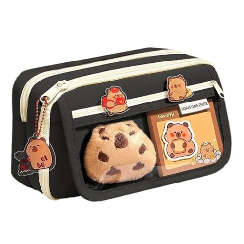 Fiorky 9-lagiges Capybara-Federmäppchen mit Aufklebern, Kawaii-Reißverschluss-Federmäppchen, großes Fassungsvermögen, Capybara-Briefpapierhalter, Tasche für Kinder-Briefpapier von Fiorky