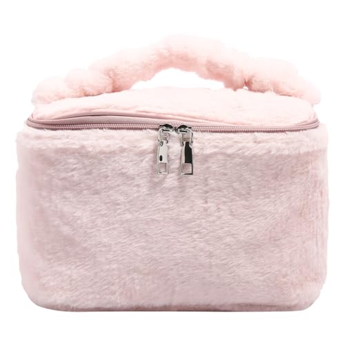 Fiorky Make-up-Tasche, niedliche Kosmetiktasche, Flauschige Plüsch-Aufbewahrungstasche for Damen mit Griff, niedlicher Kulturbeutel, große, weiche Hautpflegetasche, Badezimmer- Reisetasche von Fiorky