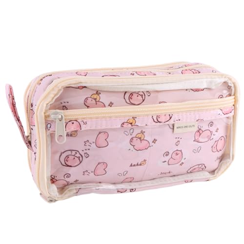 Fiorky Niedliche Kawaii-Bleistiftbox für Mädchen, großes Fassungsvermögen, Schreibwarentasche mit Reißverschluss, Schreibtisch-Organizer, transparente Stifttasche für Schulbürobedarf von Fiorky