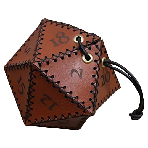 Fiorky Würfeltasche, Leder D20 Würfelbeutel, DND Würfeltasche, polyedrische Würfelaufbewahrungstasche, tragbare Tasche mit Kordelzug für Schachbrettspiel-Zubehör, braun, Modisch von Fiorky