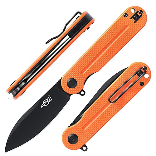 Firebird GANZO FH922PT-OR EDC Faltbares Taschenmesser, rasiermesserscharf, D2 Edelstahl, Schwarze Klinge, G10 Griff mit Clip, Outdoor Klappmesser (Orange) von Firebird