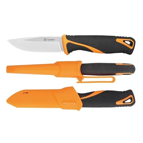 Ganzo G807-OR Feststehendes Messer, 9CR14 Edelstahlklinge, ergonomischer Anti-Rutsch-Griff, Camping, Jagd, Angeln, Outdoor, EDC-Messer mit Scheide (Orange) von Firebird