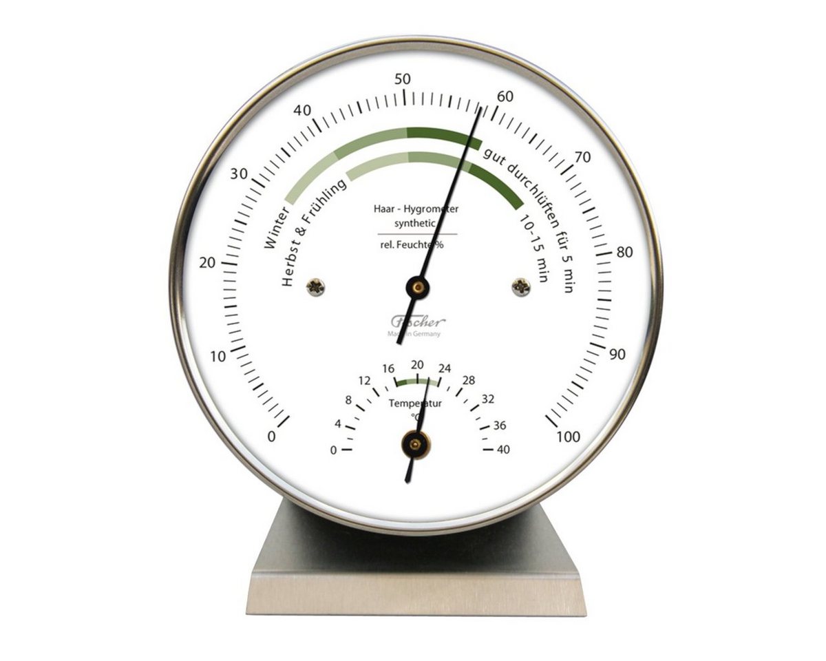 Fischer Barometer Wohnklima Thermo- Hygrometer, Edelstahlsockel Innenwetterstation von Fischer Barometer