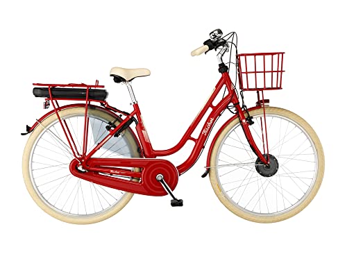 FISCHER E-Bike City CITA RETRO 2.0, Elektrofahrrad für Damen und Herren, RH 48 cm, Frontmotor 32 Nm, 36 V Akku, rot glänzend von Fischer