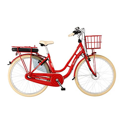 Fischer E-Bike City, CITA Retro 2.0 Elektrofahrrad für Damen und Herren, RH 48 cm, Frontmotor 32 Nm, 36 V Akku, rot glänzend, 28 Zoll von Fischer