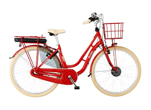 Fischer E-Bike City CITA Retro 2.0 Elektrofahrrad für Damen und Herren, RH 48 cm, Frontmotor 32 Nm, 36 V Akku, rot glänzend, 48cm-418Wh von Fischer