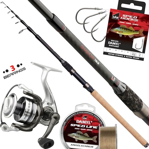 Fischzeux Angelset Raubfisch komplett Profi Tele - Shadow Allround Set Zander Forelle (2,40 m) von Fischzeux