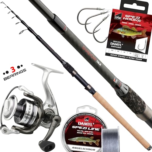 Fischzeux Angelset komplett Profi Tele - Shadow Allround Heavy, Raubfisch Set Hecht Zander (2,70 m) von Fischzeux