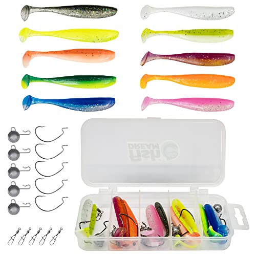 Fishdream Cheburashka Set | 26 Teile | 10x Gummifische + Cheburashka Bleie + Offset Haken + Wirbel + Box | Angelköder | Kunstköder für Barsch, Zander und Hecht Fishdream Cheburashka Set | 26 Teile | 10x Gummifische + Cheburashka Bleie + Offset Haken + Wirbel + Box | Angelköder | Kunstköder für Barsch, Zander und Hecht von Fishdream