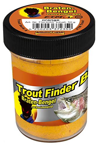 Fishing Tackle Max FTM TFT Trout Finder Bait Braten-Bengel Glitter Paste 50g Schwimmend Forellenteig Forellenpaste Teig Paste Forellenangeln (orange) von Fishing Tackle Max