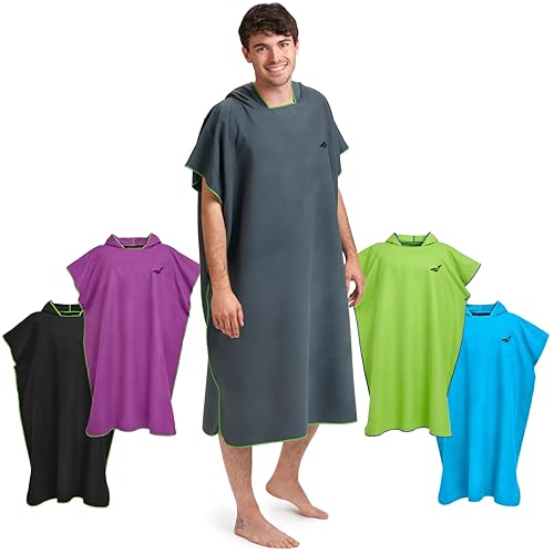 Fit-Flip Umziehhilfe Strand, Surf Poncho, Strand Umkleide, Umkleidehilfe Damen, Umhangtuch Strand, Kapuzen Badetuch – Größe L, dunkelgrau/grün von Fit-Flip