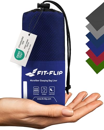 Fit-Flip Hüttenschlafsack Ultraleicht, Mikrofaser Schlafsack Inlay mit extra Kissenfach, Inlett Schlafsack seidig weich, Reiseschlafsack als auch Innenschlafsack, Königsblau von Fit-Flip