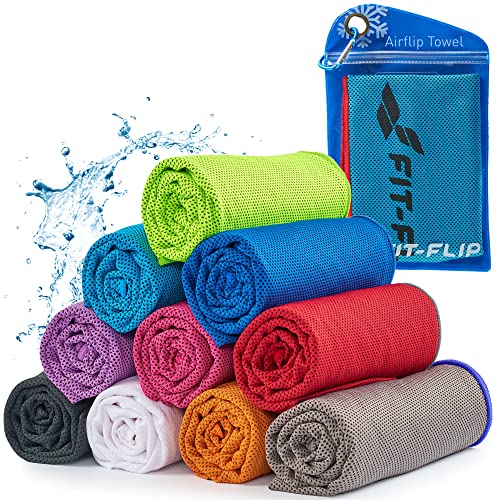 Fit-Flip Kühltuch - Airflip Towel - das kühlende Sporthandtuch - als Cooling Towel und mikrofaser Kühltuch - Ice Towel Kühlhandtuch für Fitness und Sport (blau-roter Rand, 100x30cm) von Fit-Flip