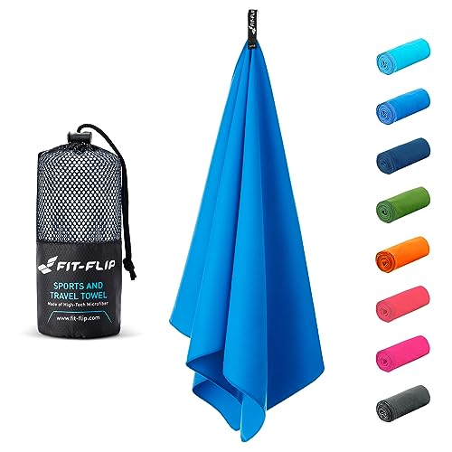 Fit-Flip Microfaser Handtücher - kompakt und leicht - Mikrofaser Handtuch schnelltrocknend - als Reisehandtuch, Sporthandtuch, Strandtuch - Badetuch groß (1x 50x30cm, ohne Tasche, Meerblau) von Fit-Flip